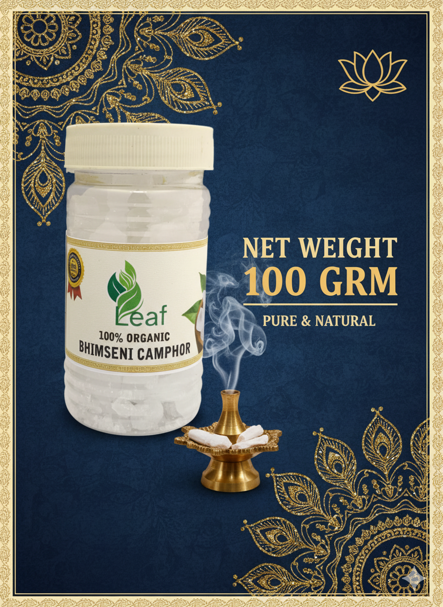 Organic Bhimseni camphor (100 grm ) Acts as an eco-friendly air purifier with a refreshing fragrance.