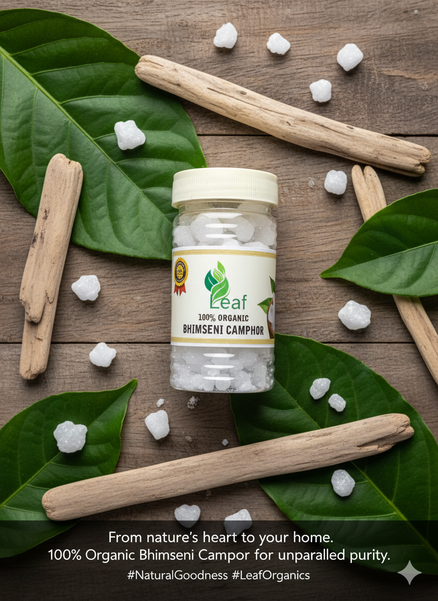 Organic Bhimseni camphor (100 grm ) Acts as an eco-friendly air purifier with a refreshing fragrance.