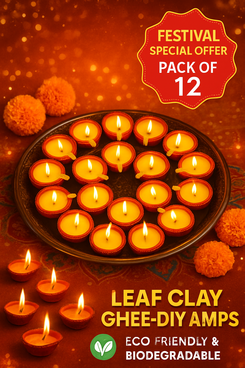 Clay Cow Ghee Diya Lamp (12 pcs)