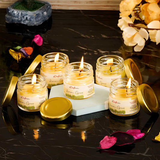e-CraftIndia Set of 5 Lemon Grass Scented Minijar Candle