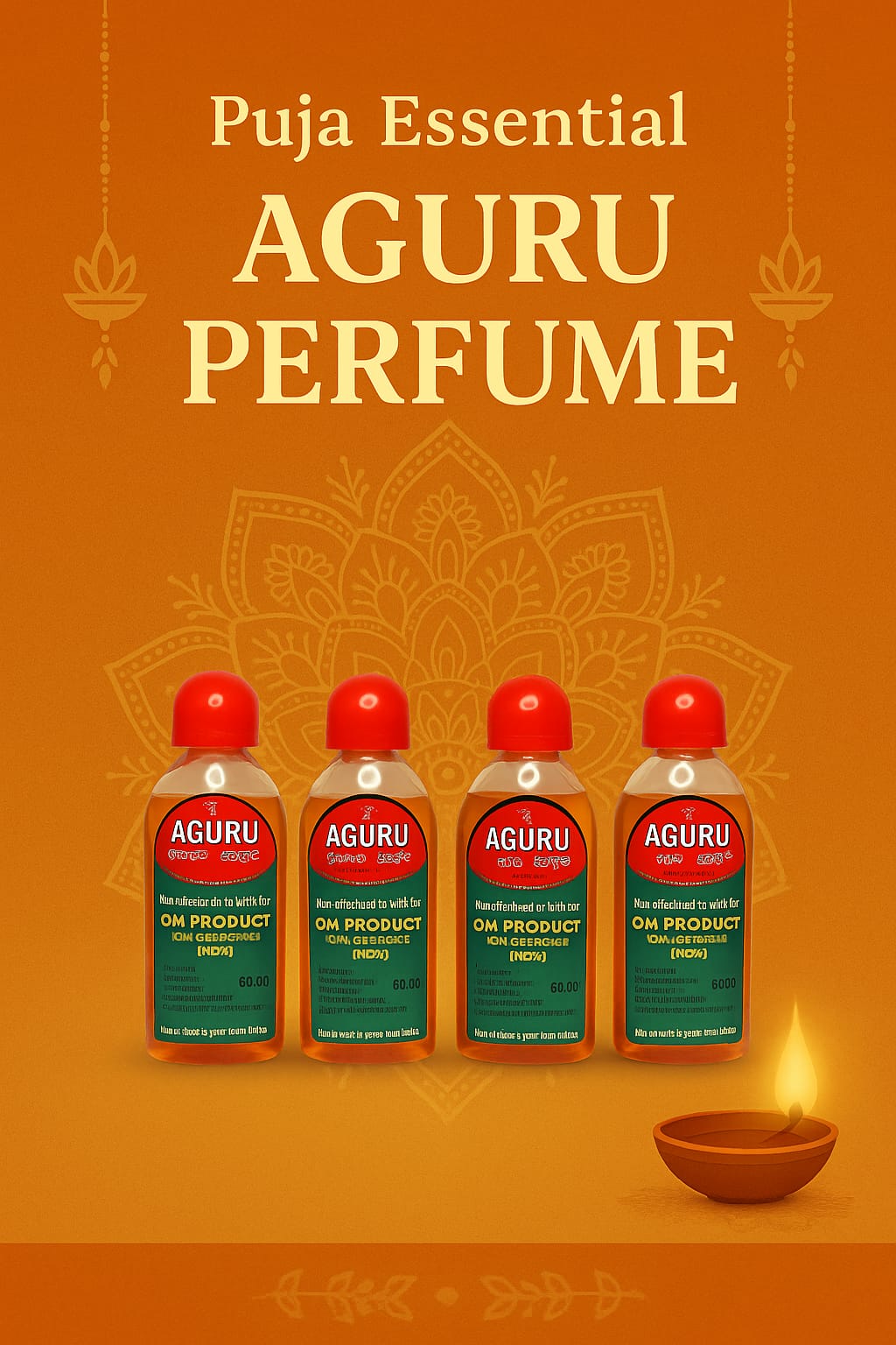 Aguru Perfume for god , Dailey Puja Needs (4 pcs In a pack) long-lasting aroma that creates a pure and meditative atmosphere during puja, havan, and spiritual practices.