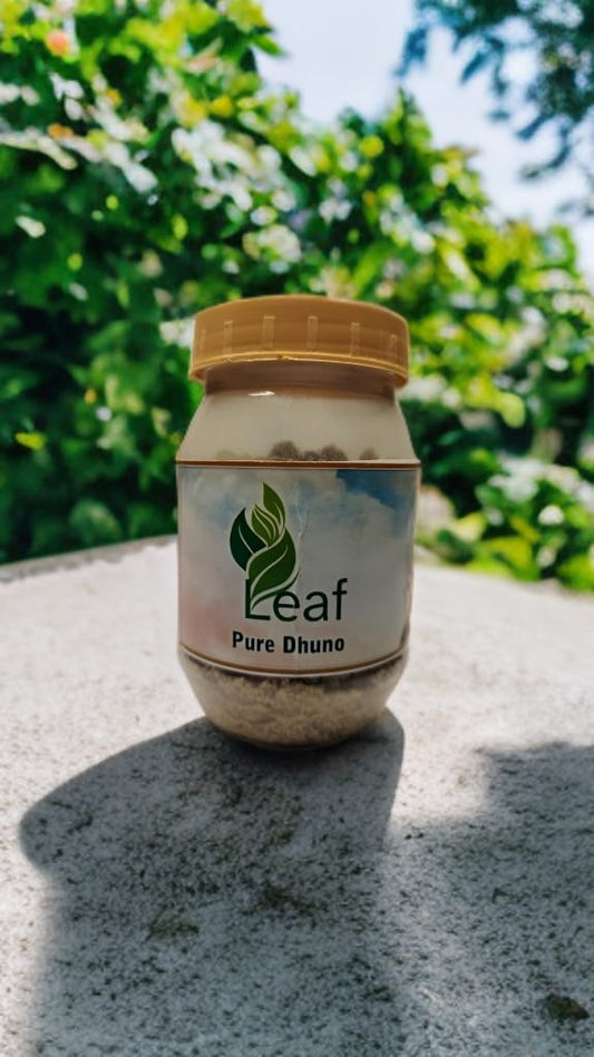 LEAF PURE NATURAL DHUNO (A traditional blend crafted with pure natural herbs, resins, and wood powders, Leaf Pure Natural Dhuno is the perfect way to purify your surroundings and invite peace into your home.)