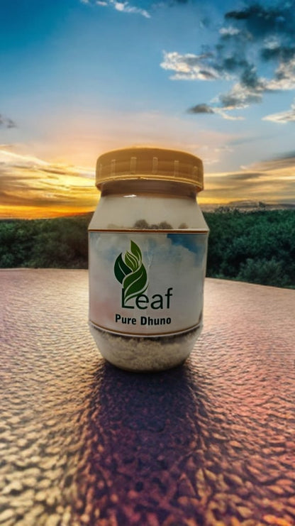 LEAF PURE NATURAL DHUNO (A traditional blend crafted with pure natural herbs, resins, and wood powders, Leaf Pure Natural Dhuno is the perfect way to purify your surroundings and invite peace into your home.)