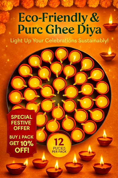 Clay Cow Ghee Diya Lamp (12 pcs)